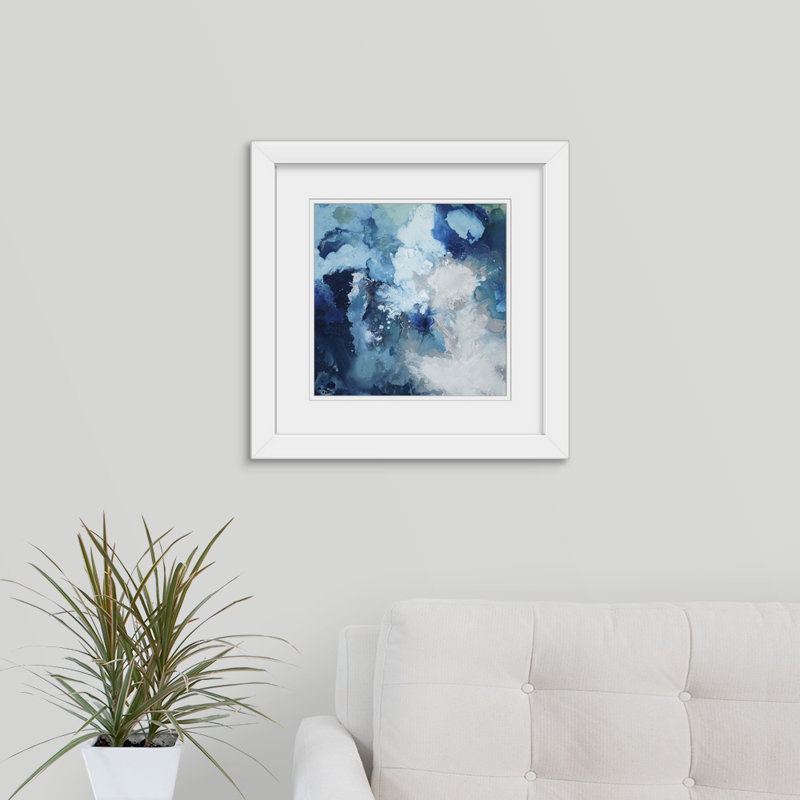 Silvio " Blu Flo ", Framed Print, 20" H x 20" W x 1" D, White