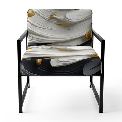 Liquid Gold Black & White Textured Spiral Magic - Upholstered Modern Arm Chair, Spiral Pattern Accent Chair