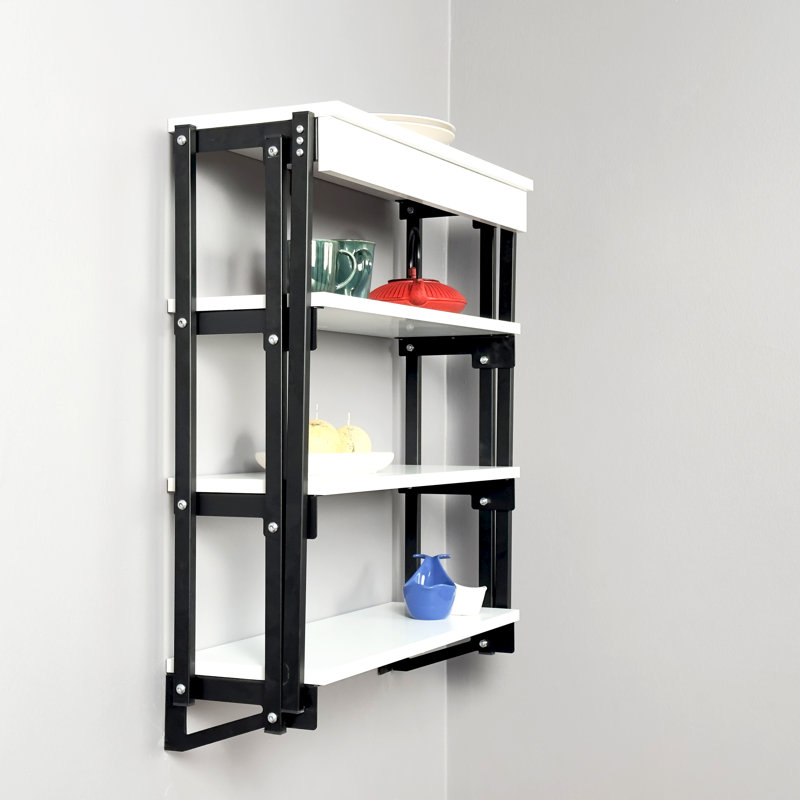 White Folding Wall-Mounted Murphy Table with Shelf