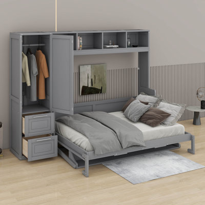 Grand lit escamotable avec placard et tiroirs