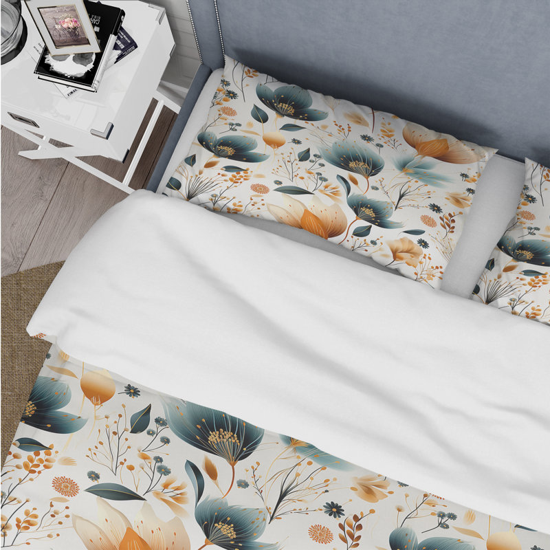 Ensemble de housse de couette à motif floral Artistic Essence Floral XV, Housse de couette simple + 1 taie décorative stan