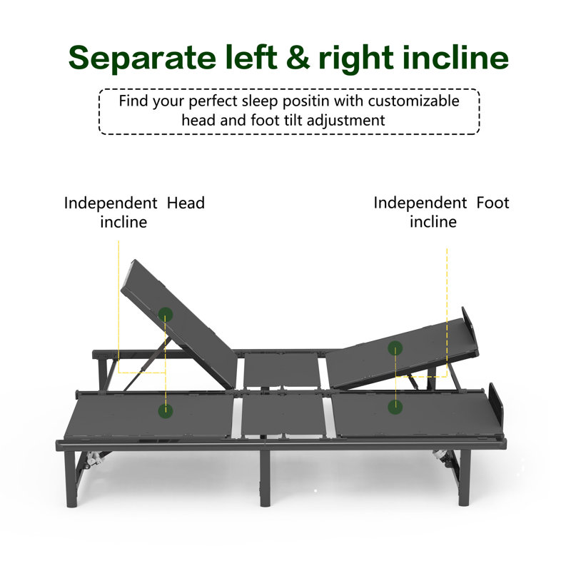 Head Quick Assembly Adjustable Bed Frame with Remote Control, Split Queen