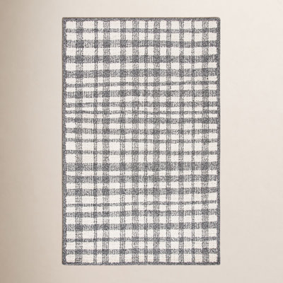 Ivory Black Hand-Tufted Plaid Rug