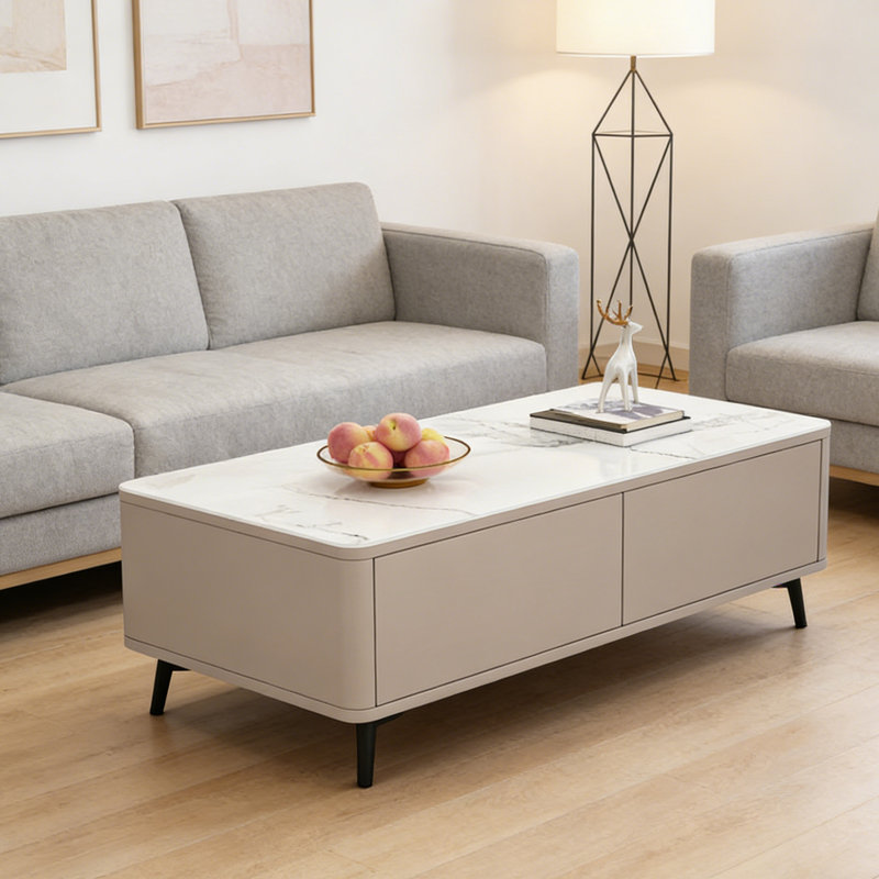 Table basse légère et luxueuse, H 15,74 po x L 51,18 po x l 23,62 po, Beige