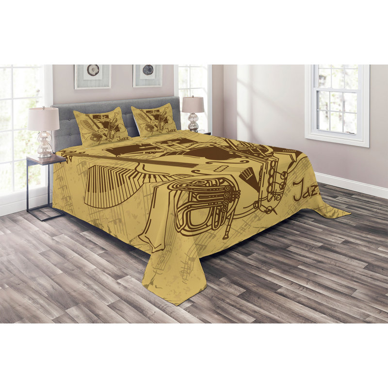 Music Traditional Polyester Coverlet, King Bedspread + 2 Shams
