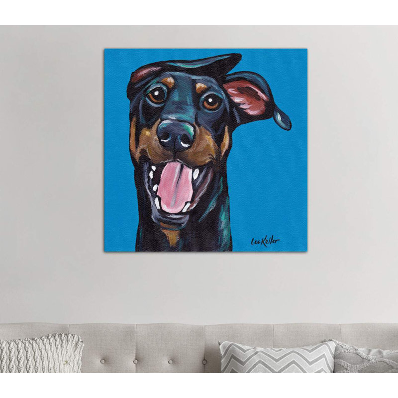 Fun Doberman - Wrapped Canvas Painting, 93.98 cm H x 93.98 cm W x 1.91 cm D