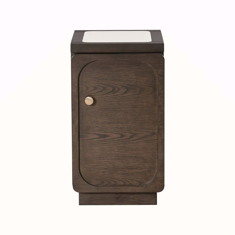 Table d'appoint 1 pièce de style transitionnel avec dessus en pierre de quartz, poignée dorée et port USB, salon noyer foncé