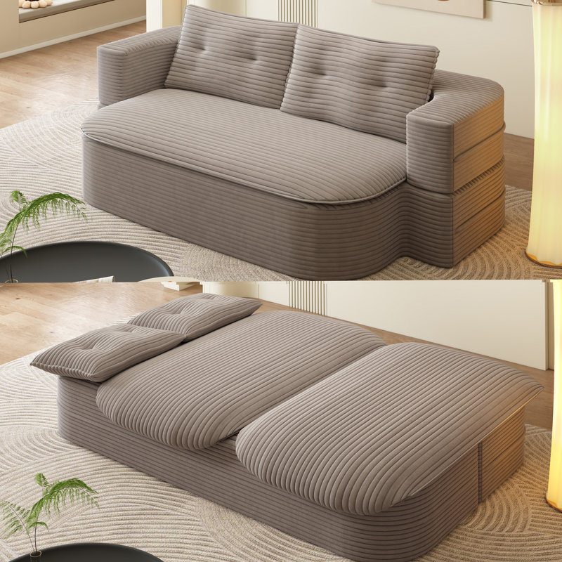 Canapé moderne pliable 2-en-1 avec couverture fonctionnelle et coussins moelleux, velours côtelé moelleux confortable pour la vie et la chambre à coucher