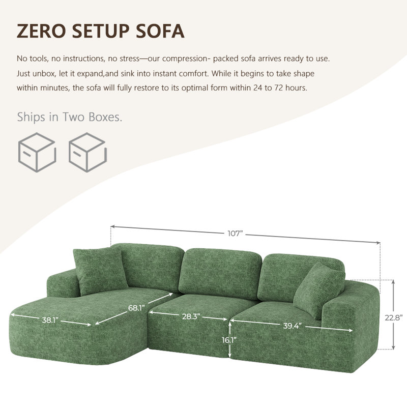 Modular Sectional Sofa with Chaise, Modern Woven Upholstery Boneless, Convertible L-Shaped Design, No Assembly Required for Living Room