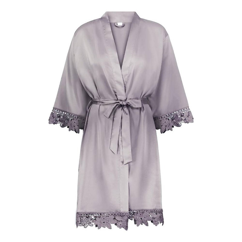 Peignoir en satin de satin fille au-dessus du genou, XL / XXXL, Oui, Noir