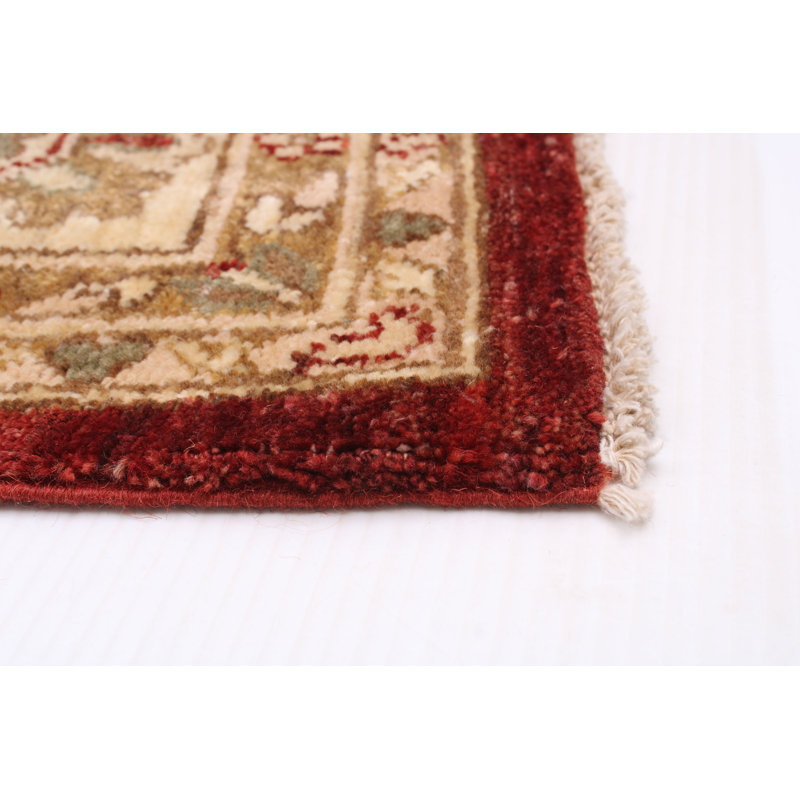 Tapis rouge foncé en laine noué à la main de conception unique 6 pi 3 po x 9 pi 6 po Ninad