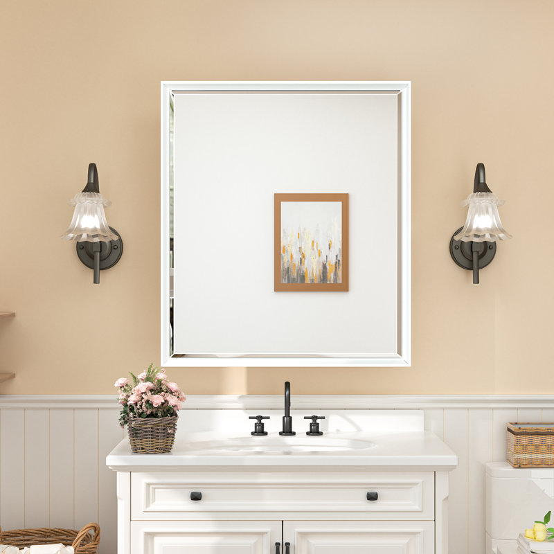 Cyrille Recessed & Surface Framed Medicine Cabinet with Mirror and Shelves, 30" H x 26" W x 5.2" D, White