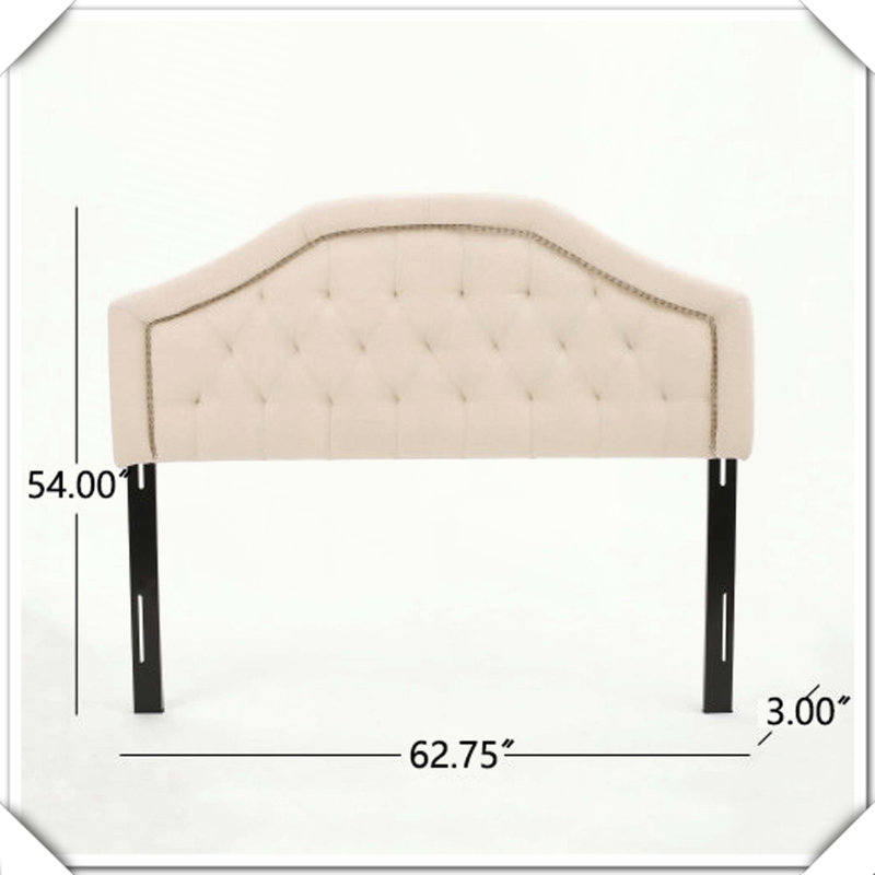 Tufted Upholstered Headboard Metal Legs Nailhead Trim Adjustable,Queen, Beige