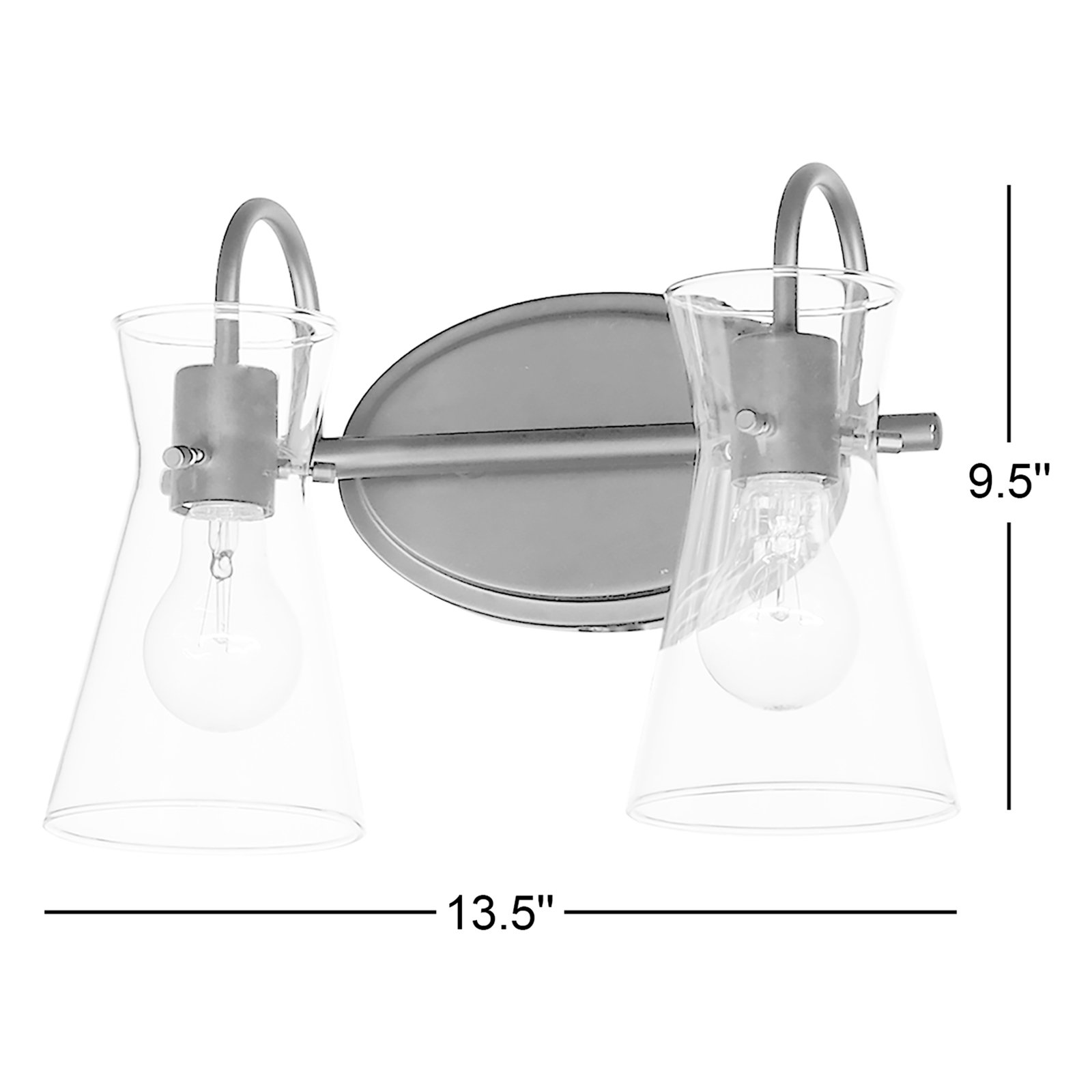2 Light Transparent Dimmable Vanity Light, Black