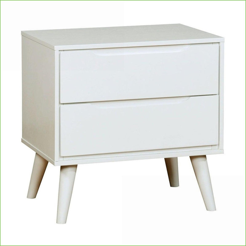 Table de chevet 2 tiroirs Mid-Century, Blanc