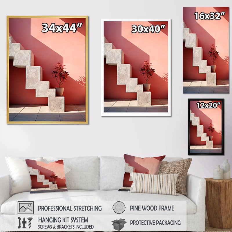 «Geometric Architectual Stairway Grace», reproduction d'art sur toile, Cadre naturel flottant, H 32 po x l 24 po x P 1 po