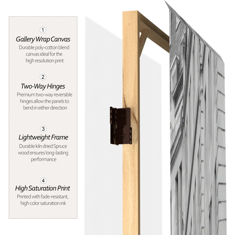 72" x 48" Double Sided London 3 Panel Room Divider, Double-Decker