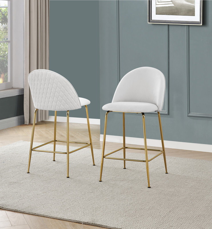 Chaises en faux cuir blanc (24 po) avec base dorée