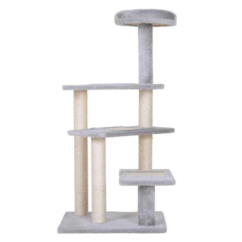 Spiral Staircase Cat Activity Tower with Round Top Perch and Multi-Level Plush Platforms