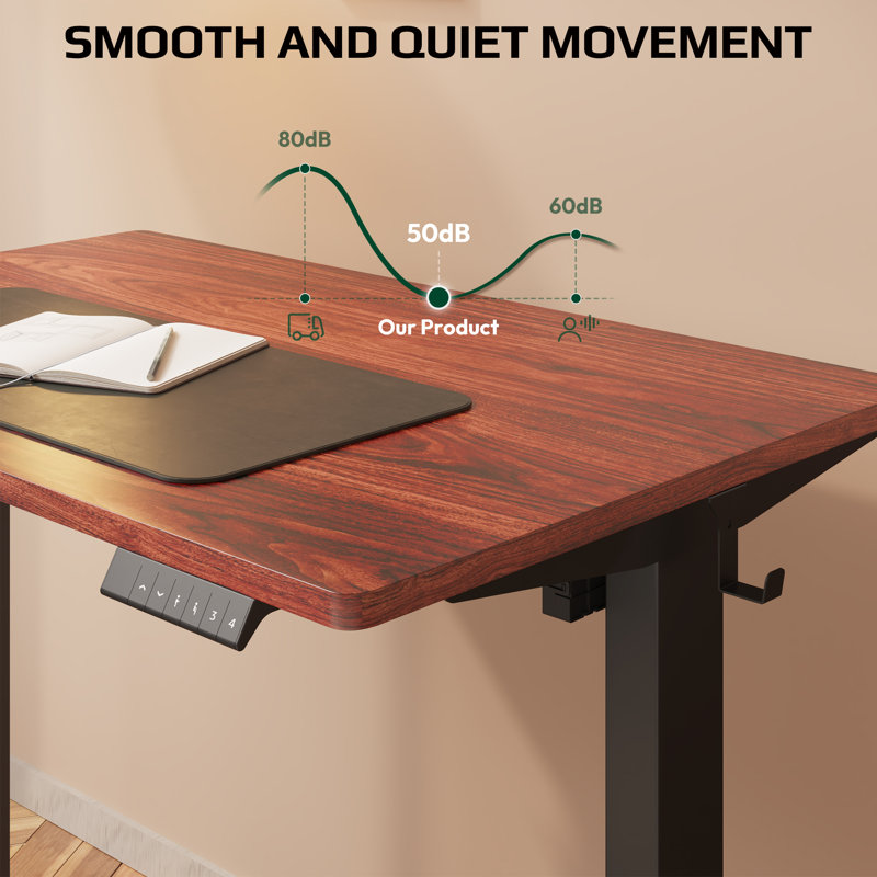 Bureau debout réglable Dojtcho Home Office, H 46,6 po x l 48 po x P 30 po, Acajou / Noir
