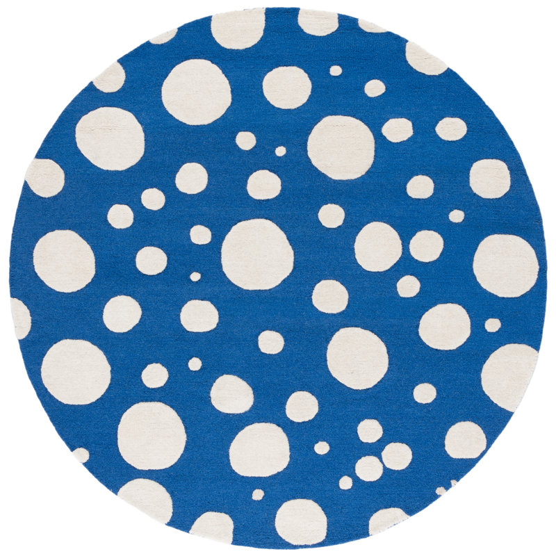 Camey Cotton Polka Dots Indoor Rug, Round 6'