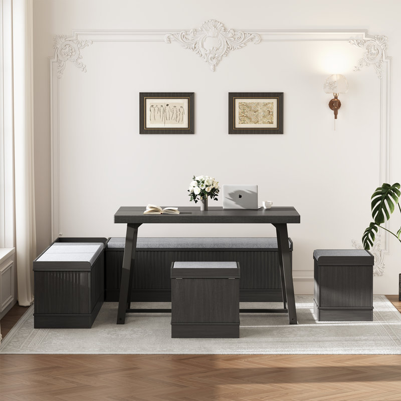 Ensemble de coin-repas simple et élégant pour 5 personnes avec rangement caché, Gris
