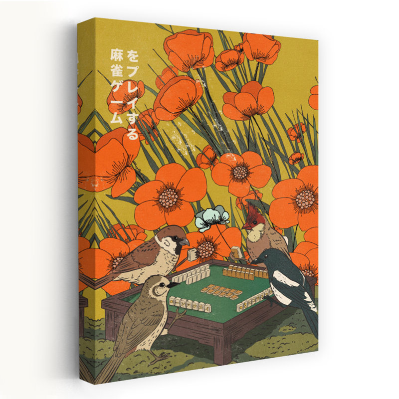Oiseaux jouant au mahjong, 24" H x 16" W