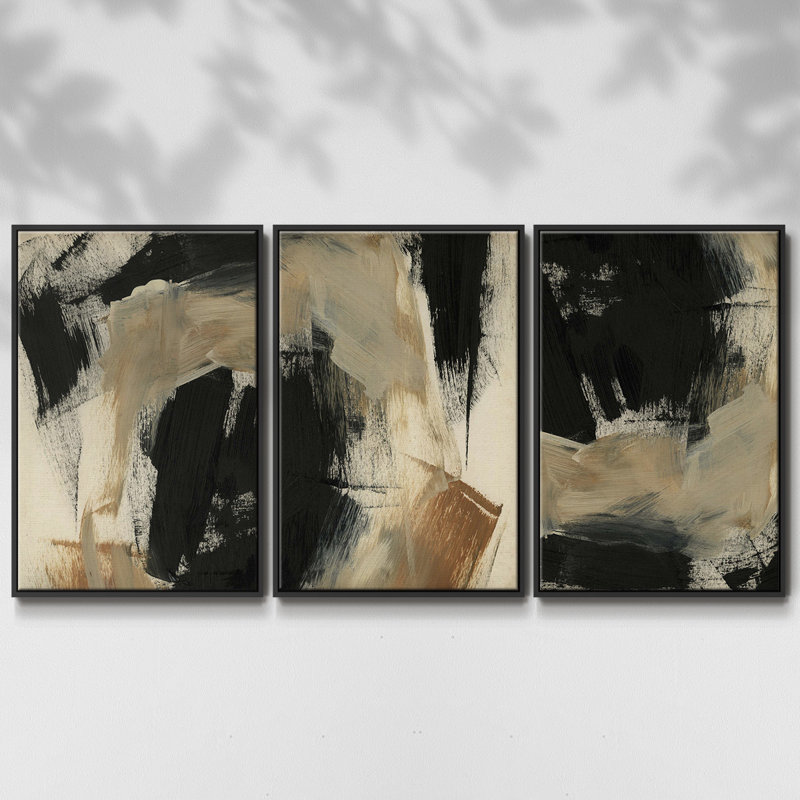 «Painted Paintstrokes IV» 3 pièces, H 40 po x l 78 po, Noir