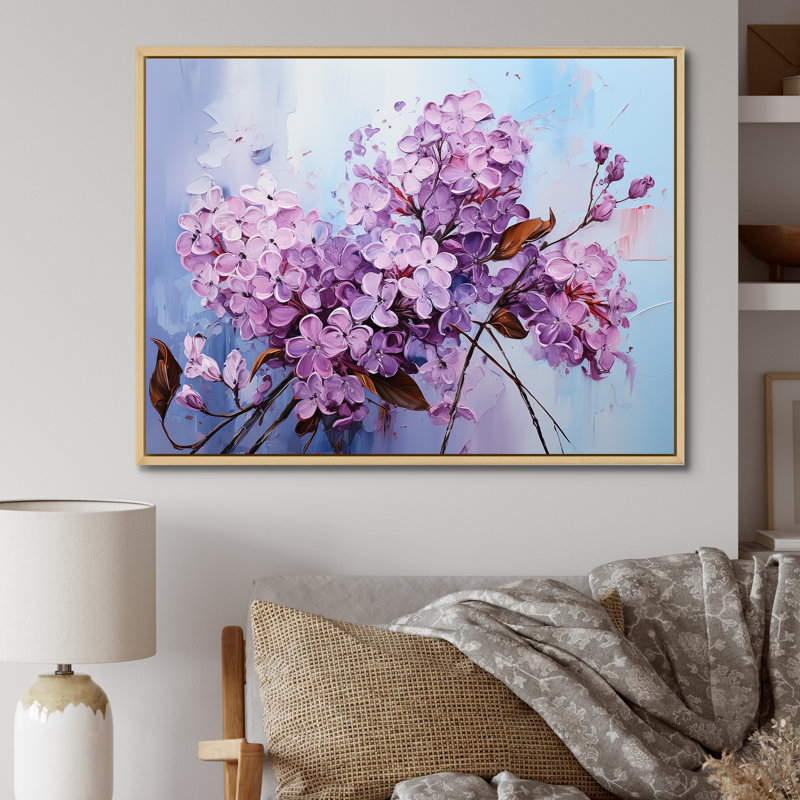 Lilas mauves sur fond de charme II sur toile, H 16 po x l 32 po x P 1 po, Cadre naturel flottant
