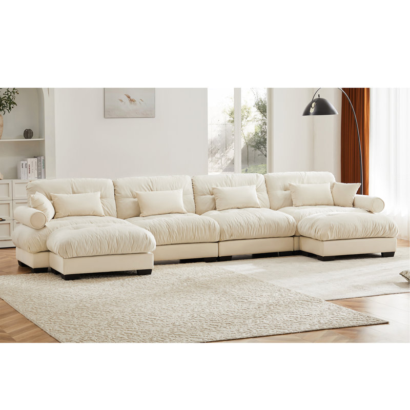 Canapé modulaire en U en forme de U avec repose-pieds mobile, canapé d'angle rembourré et confortable en velours 4 places convertible