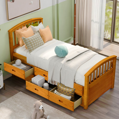 Twin Size Platform Storage Bed Solid Wood Bed With 6 Drawers