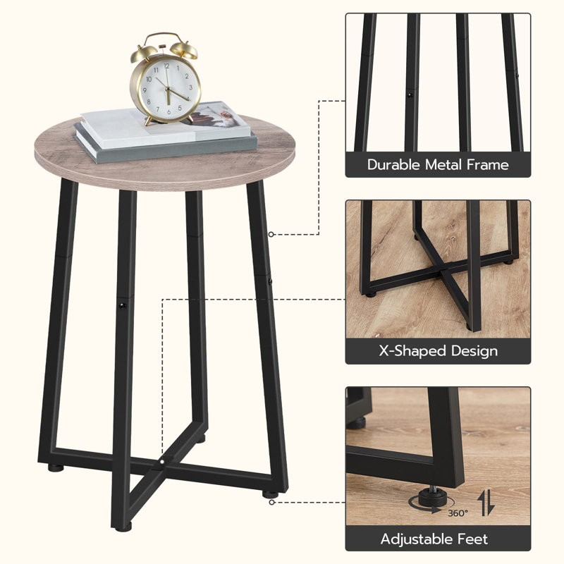 Greige and Black Round Metal Frame End Table