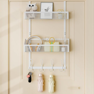 Hocookeeper Over The Door Storage Organizer With 12 Hooks & 2 Mesh Baskets - Space Saving Vertical Organizer For Bathroom, Kitchen, Bedroom And Closet