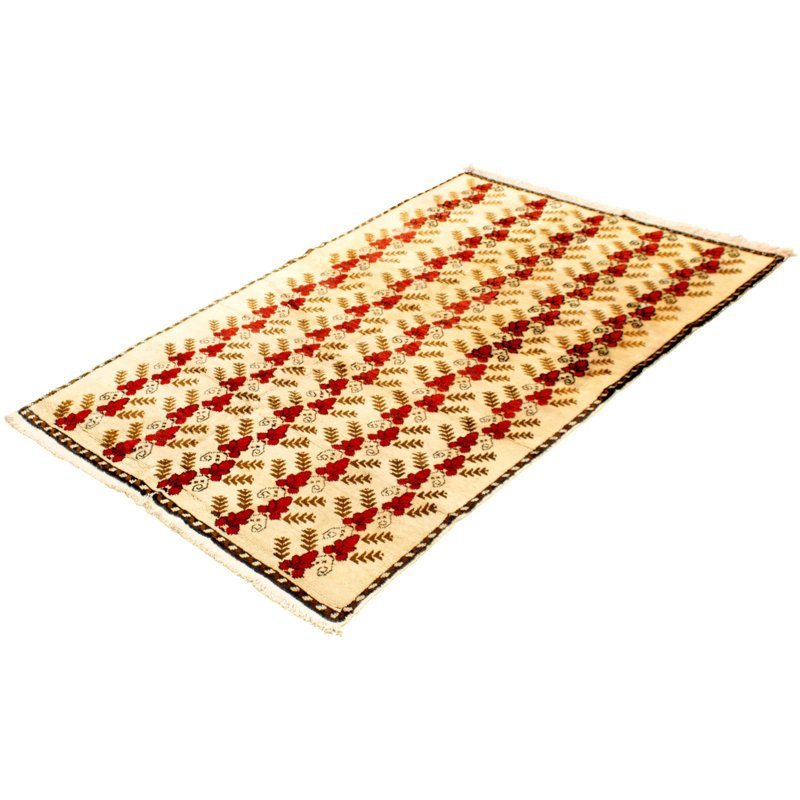 Tapis décoratif crème en laine de conception unique 5 pi 5 po X 8 pi 6 po noué à la main 1980S