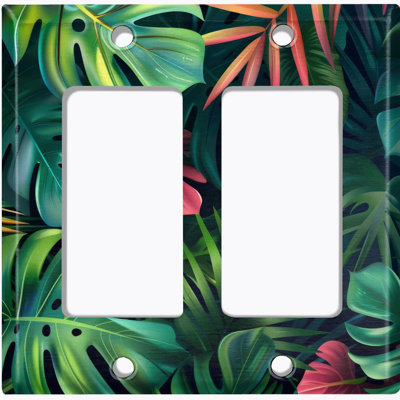 Couvercle de plaque d'interrupteur en métal; Fauteuil à bascule GFI 2 bandes US Standard - feuilles tropicales