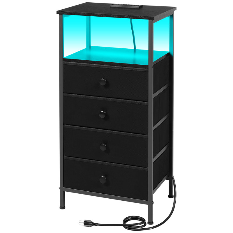 24.88 Inch/63.2cm H LED Night stand with 4 Drawers and Charging Station, Black