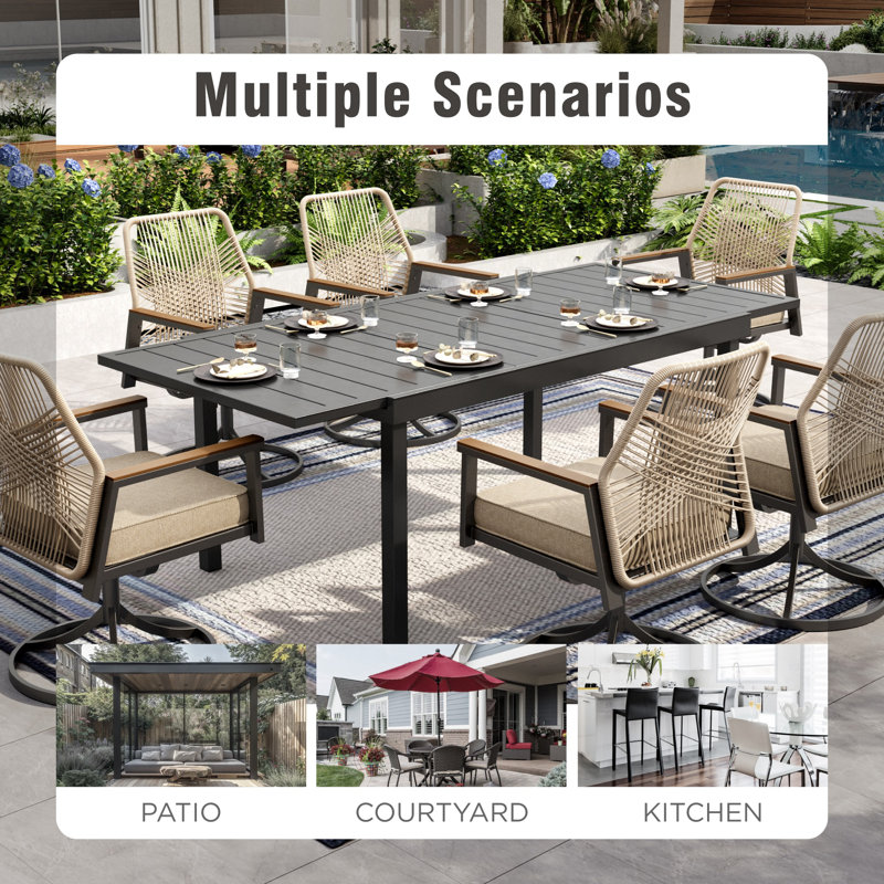 8 - Person 82.7'' L Outdoor Patio Dining Set With 8 Rattan Swivel Chairs