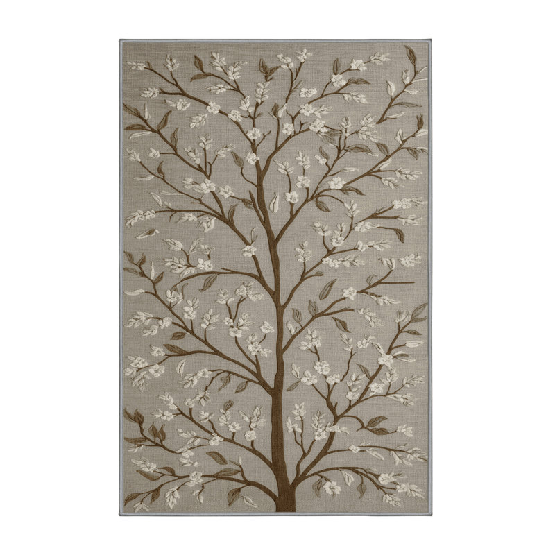 Tapis gris botanique lavable à la machine, Rectangle 4pi x 6 pi