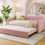 Lit de jour simple tapissier avec couchette escamotable, rose-763975560