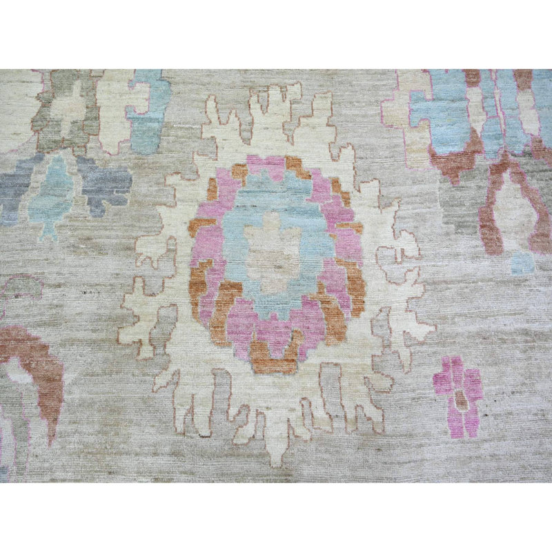 Tapis surdimensionné gris en laine noué à la main 11 pi 10 po x 15 pi 5 po Angora