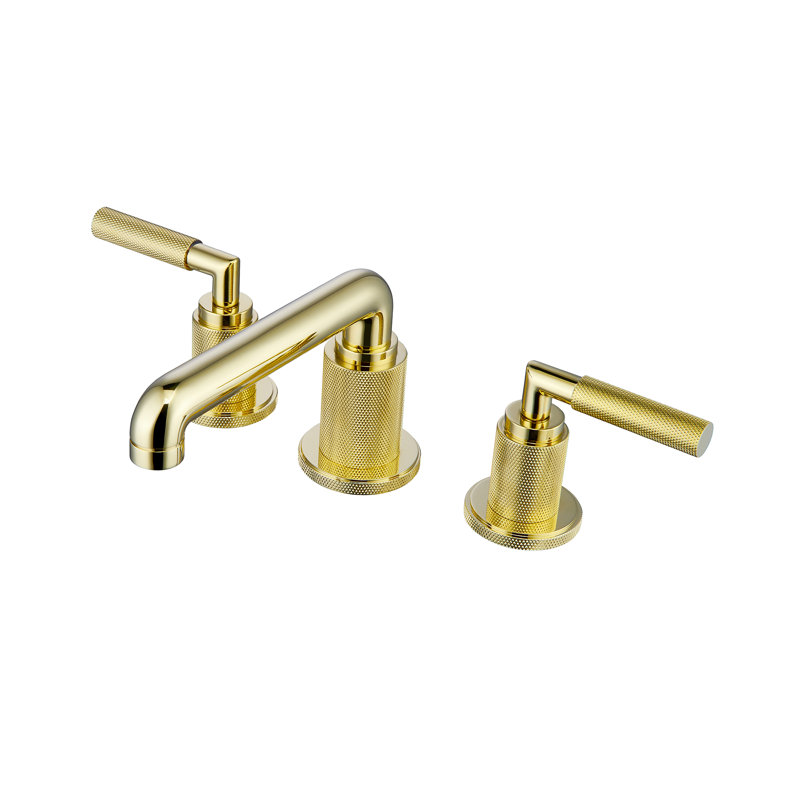 Solid Brass Widespread 2-Handle Lavatory Faucet With Pop-Up Drain Assembly, Gold