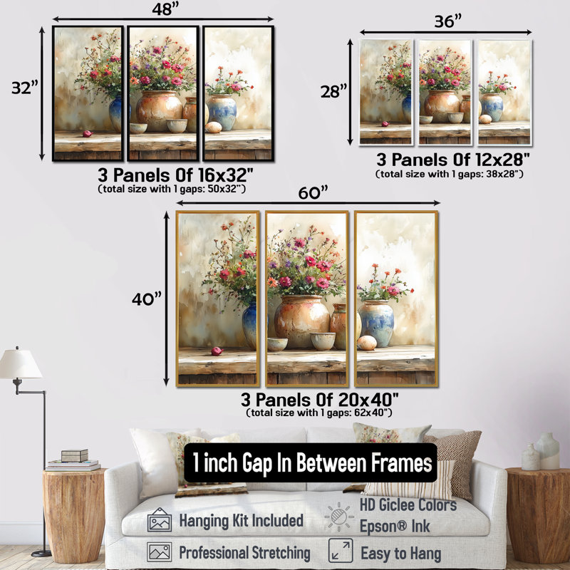 Ensemble de salon Farm Pottery Earthy Treasures II - Boho Pottery, Toile argentée avec cadre flottant