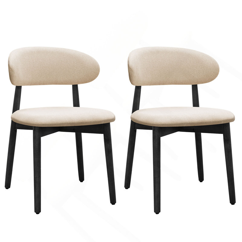 Chaise rembourrée en coton et lin avec pieds en bois massif, 2, Mélange de lin bleu délavé, Noir