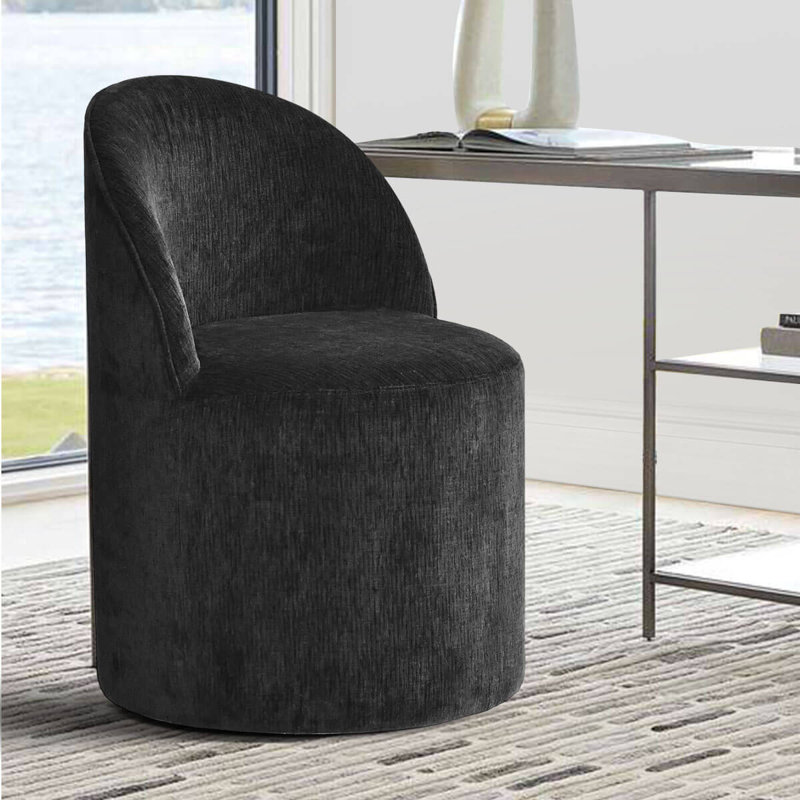 Upholstered Chenille Swivel Desk Chair With Hidden Casters, Black