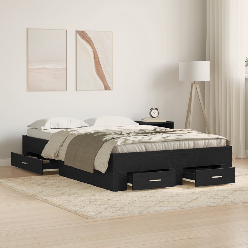 Bed Frame With Drawers Engineered Wood, 100 x 200cm, Black Oak