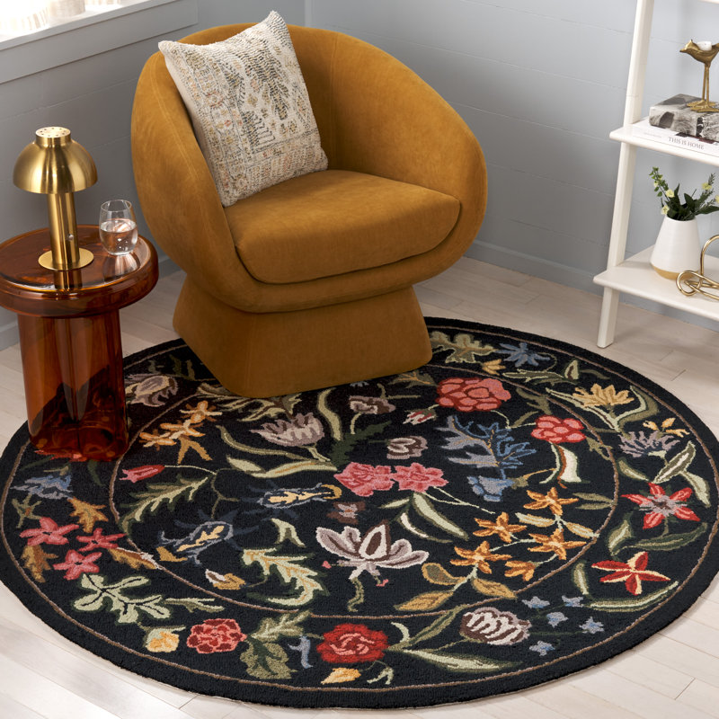 Abigel Hand Tufted Wool Floral Rug, Round 5'6"