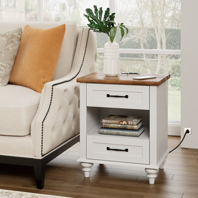Scarlett 2-Drawer Solid and Manufactured Wood Nightstand with Solid Wood Legs