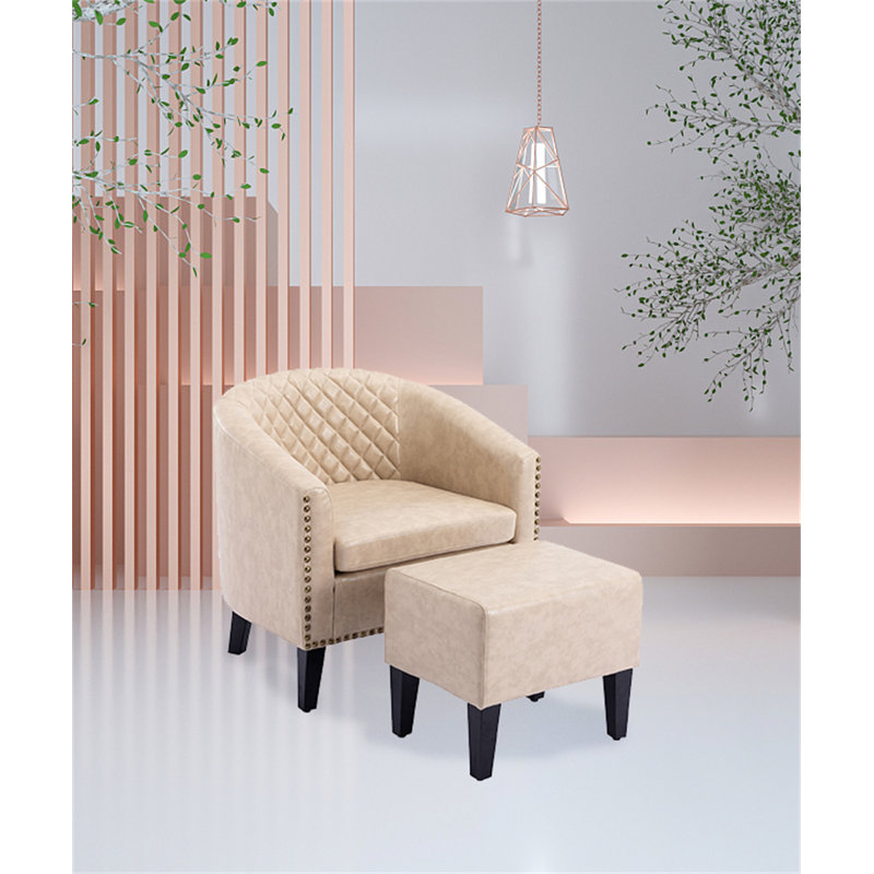 Fauteuil demi-tonneau avec repose-pieds de 29,13 po de largeur, Similicuir beige
