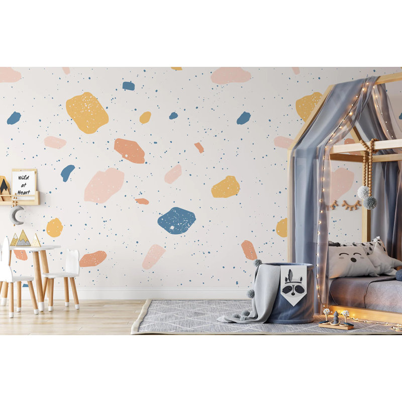 Papier peint amovible avec motifs de pierre imitation terrazzo coloré vénitien, L 75 po x l 112 po