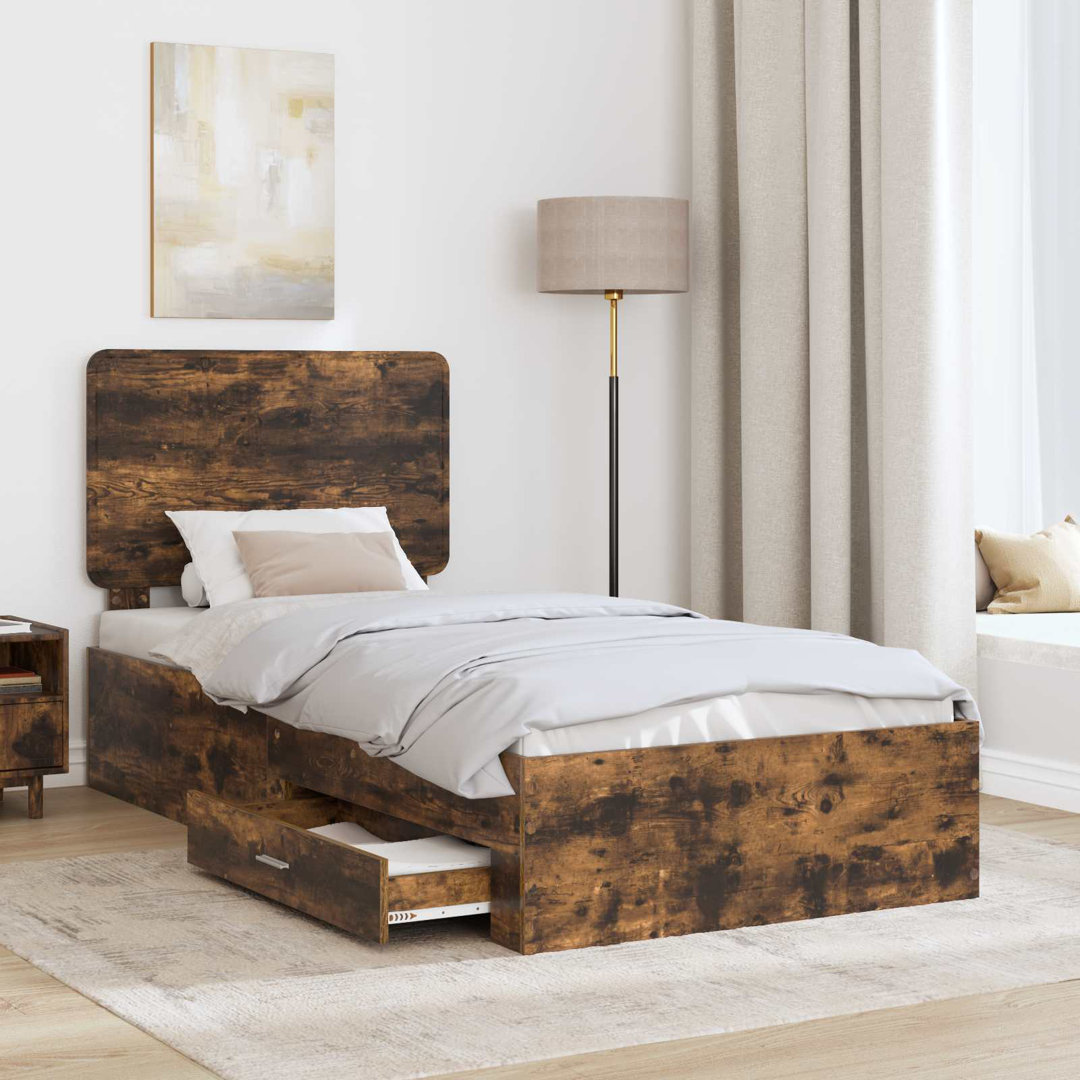 Bed Frame With Drawer Concrete Grey 90 X 190 Cm Engineered Wood